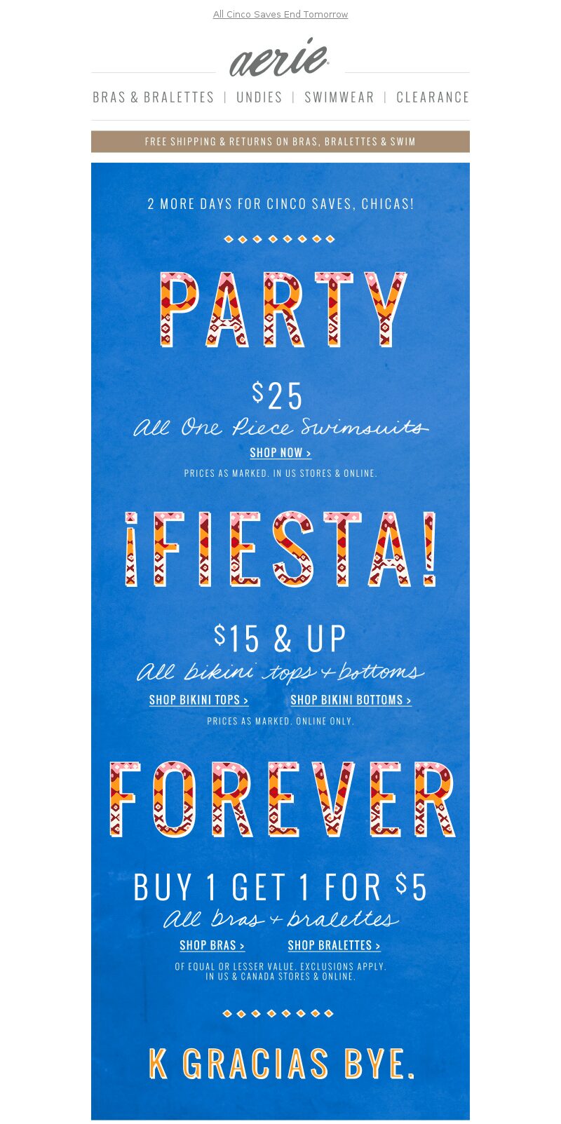 Aerie's Cinco de Mayo email marketing campaign.