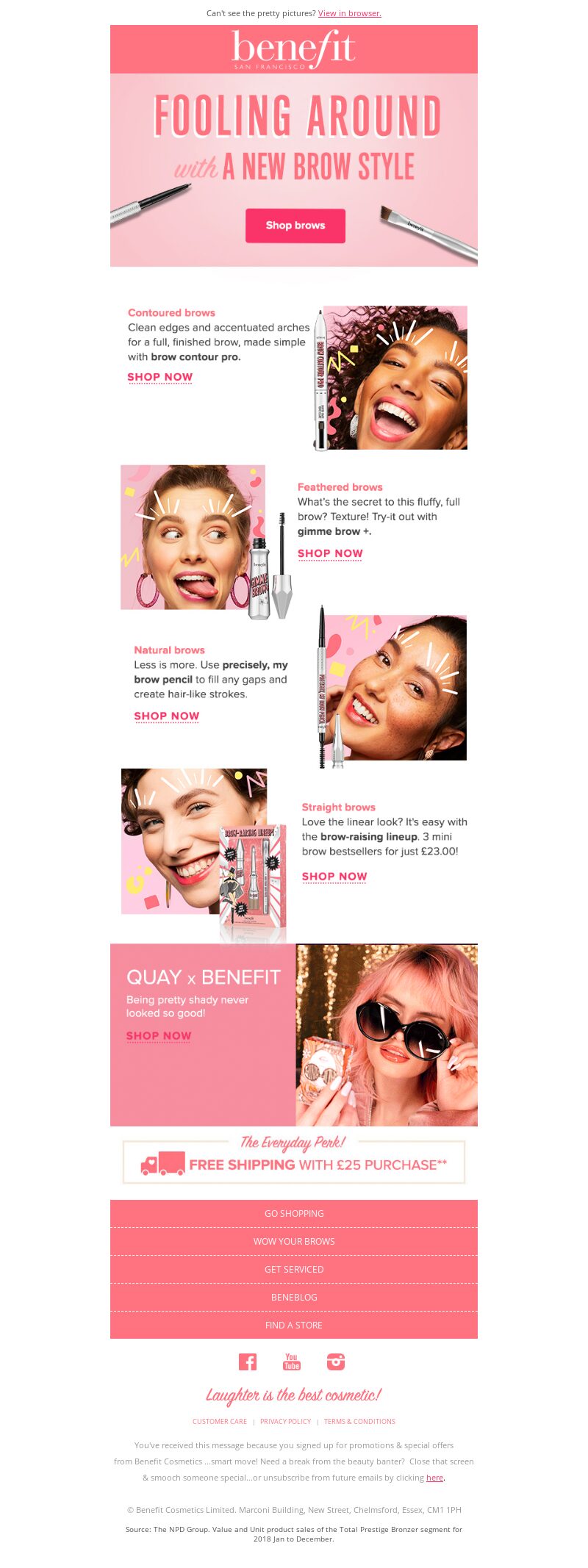Benefit Cosmetics, April Fools Day email campaign.
