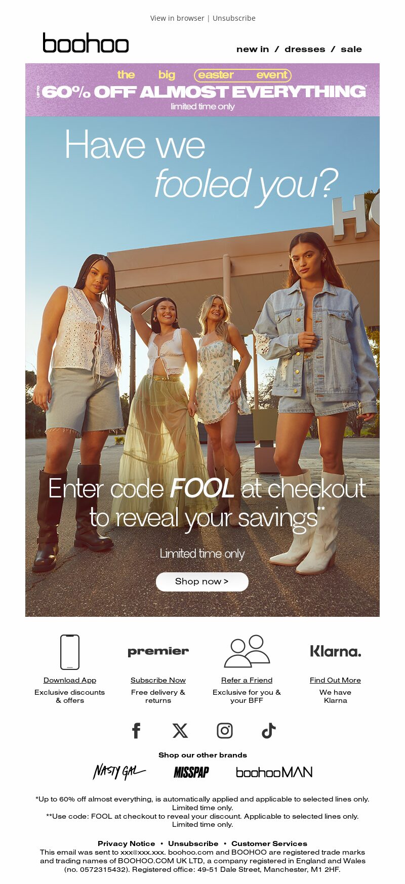 Boohoo, April Fools Day email campaign.