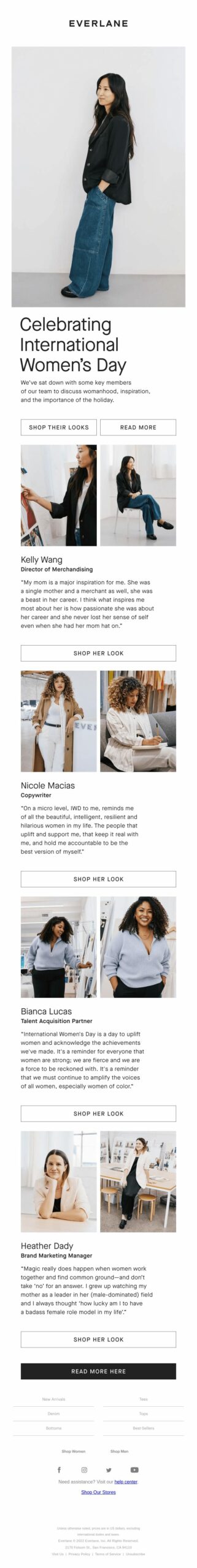 Everlane, International Women’s Day email marketing campaign.