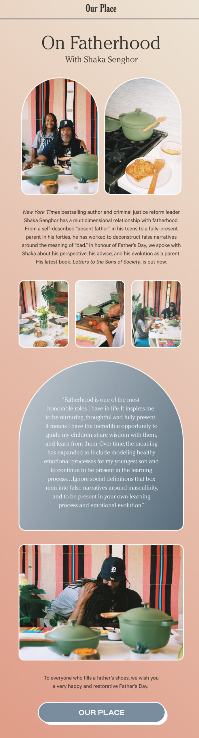 Email from Our Place handling Father's Day sensitively, sharing one man's story.
