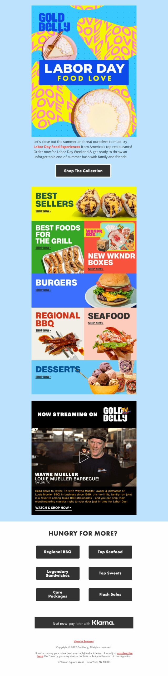 Gold Belly, Labor Day email marketing campaign.