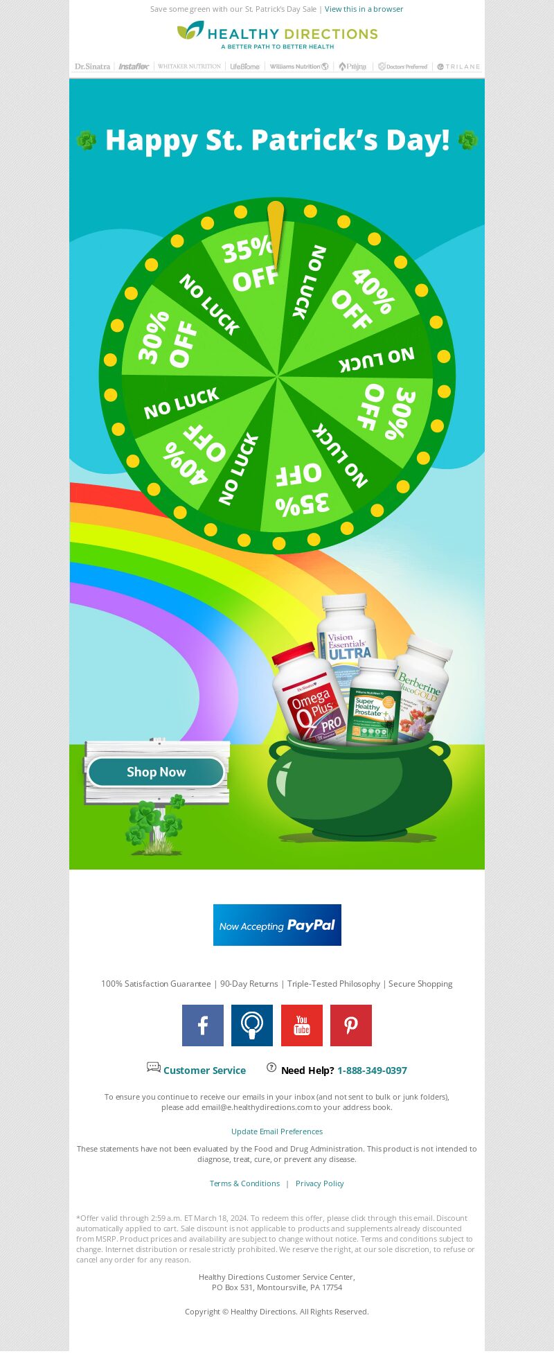 Healthy Directions St. Patrick’s Day email marketing campaign.