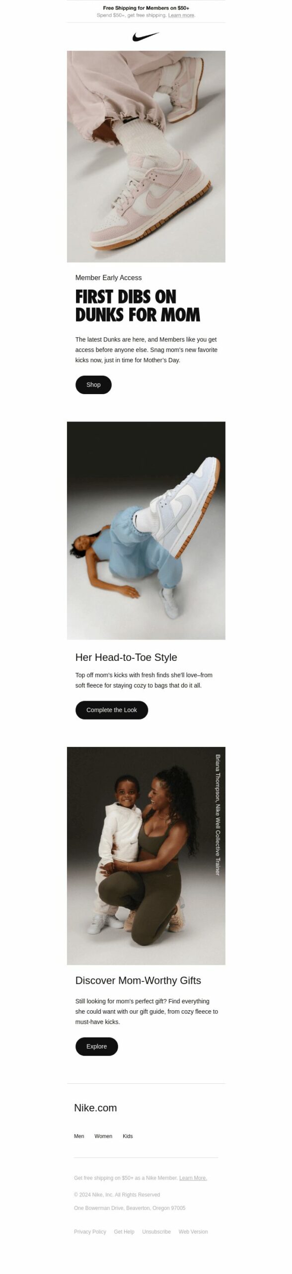 Nike Mother’s Day email marketing campaign.
