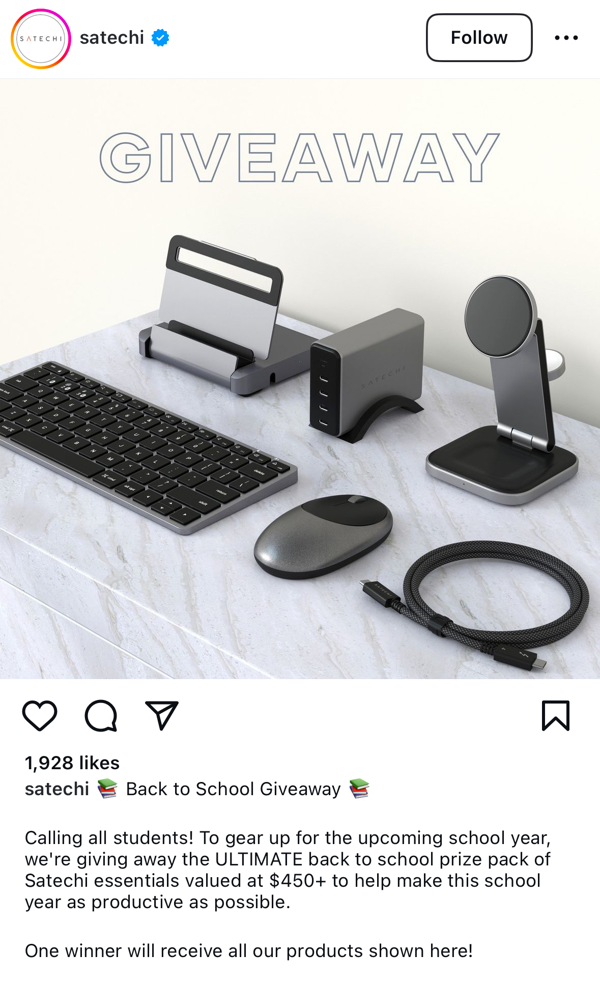 Satechi, back-to-school giveaway social media campaign.