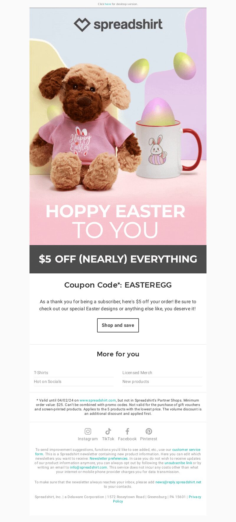 Spreadshirt, Easter email campaign.