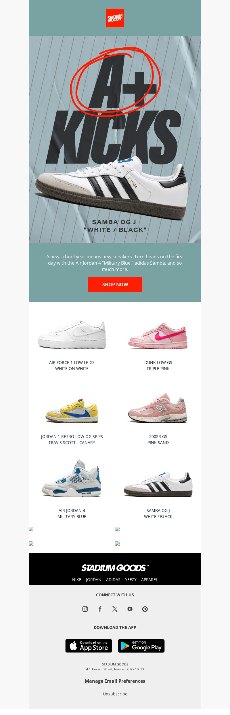 Stadium Goods back-to-school-marketing email.