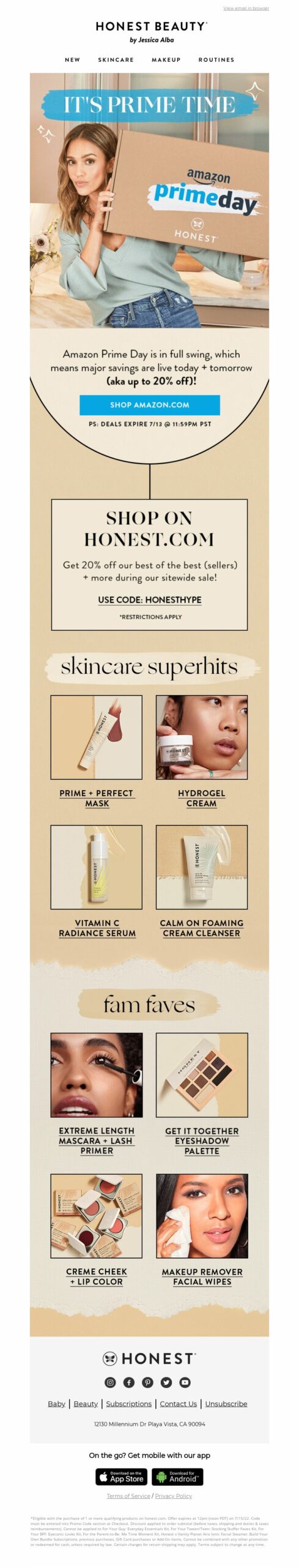 The Honest Company, Prime Day email marketing campaign.