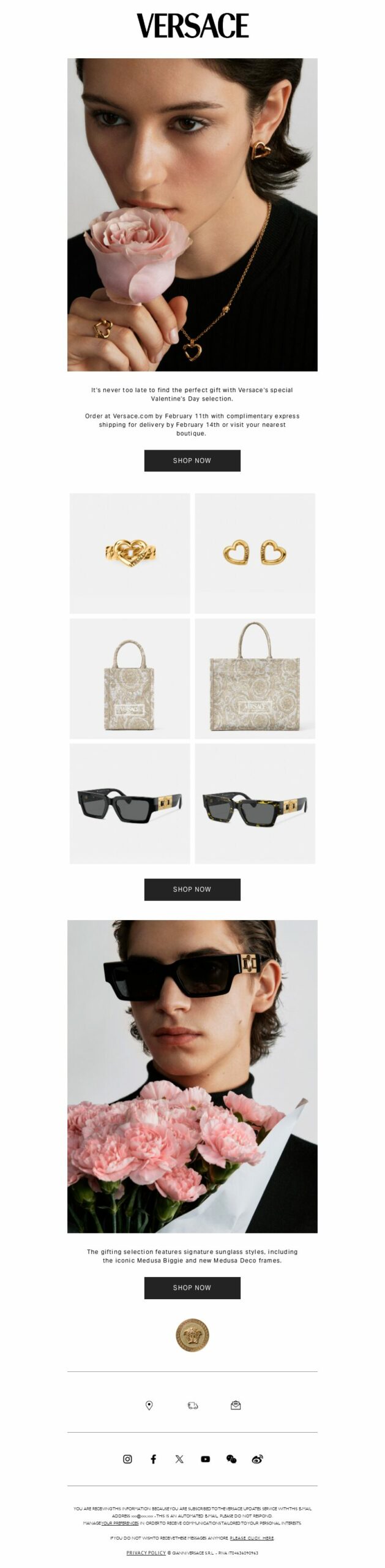 Versace, Valentine’s Day, email campaign.