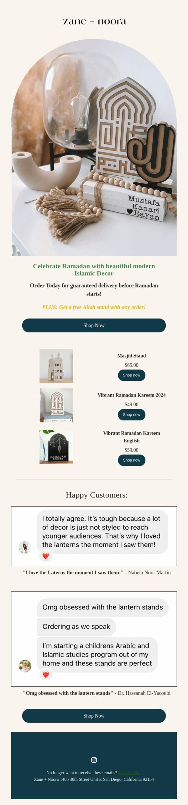 Zane and Noora, Ramadan email message.