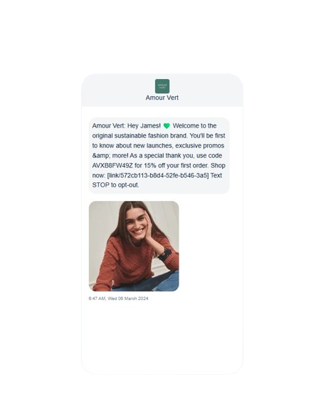 Amour vert, Welcome SMS message example