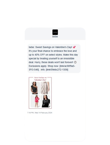 Bebe, Valentine’s Day, SMS message.