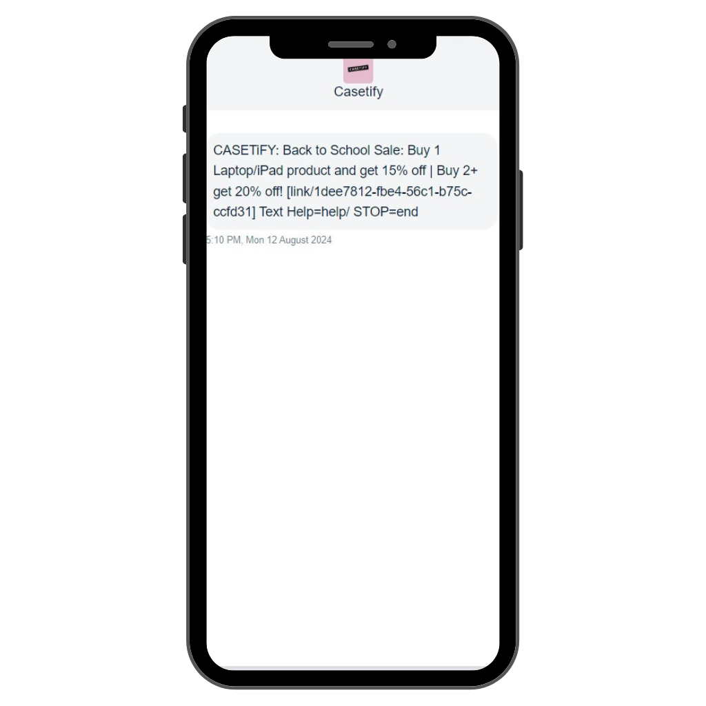 Casetify back-to-school SMS message.