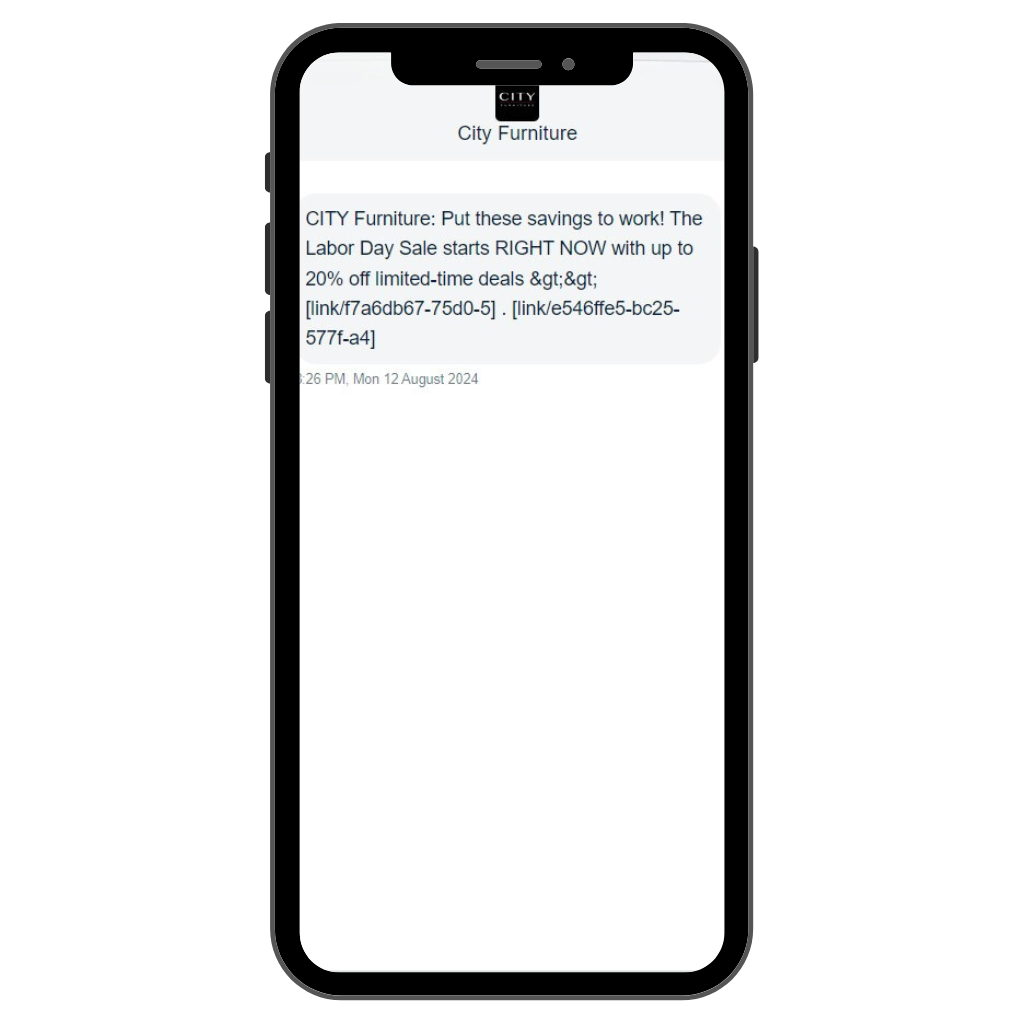 City Furniture, Labor Day SMS message.