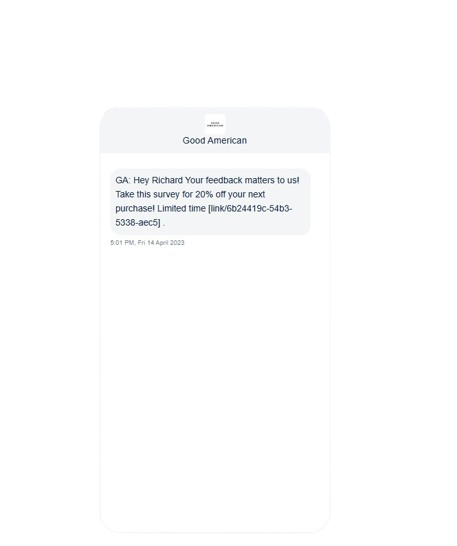 Good American, survey and feedback collection SMS message