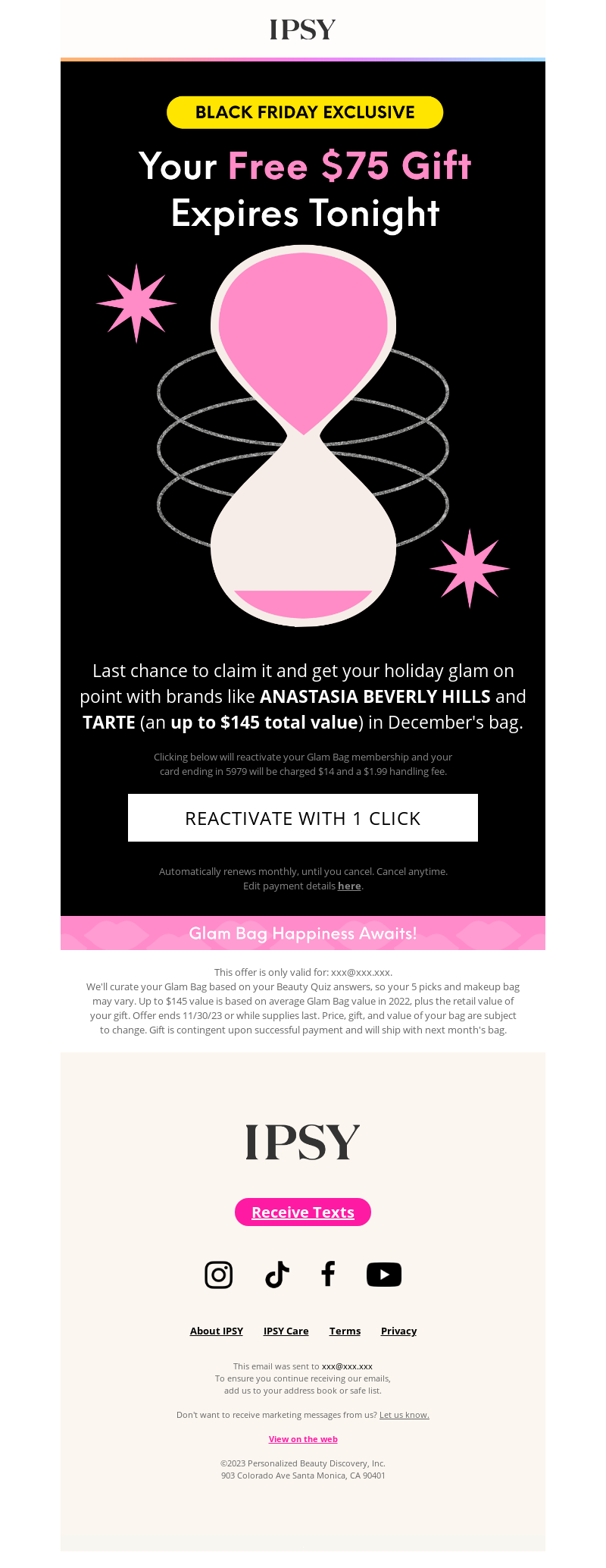 Ipsy, Black Friday email marketing campaign.