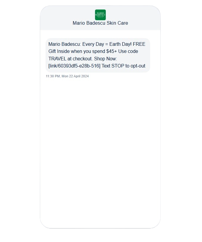 Mario Badescu Skin Care, Earth Day SMS campaign.