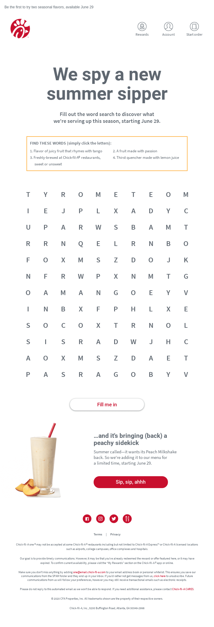 Chick-fil-a, summer email campaign.
