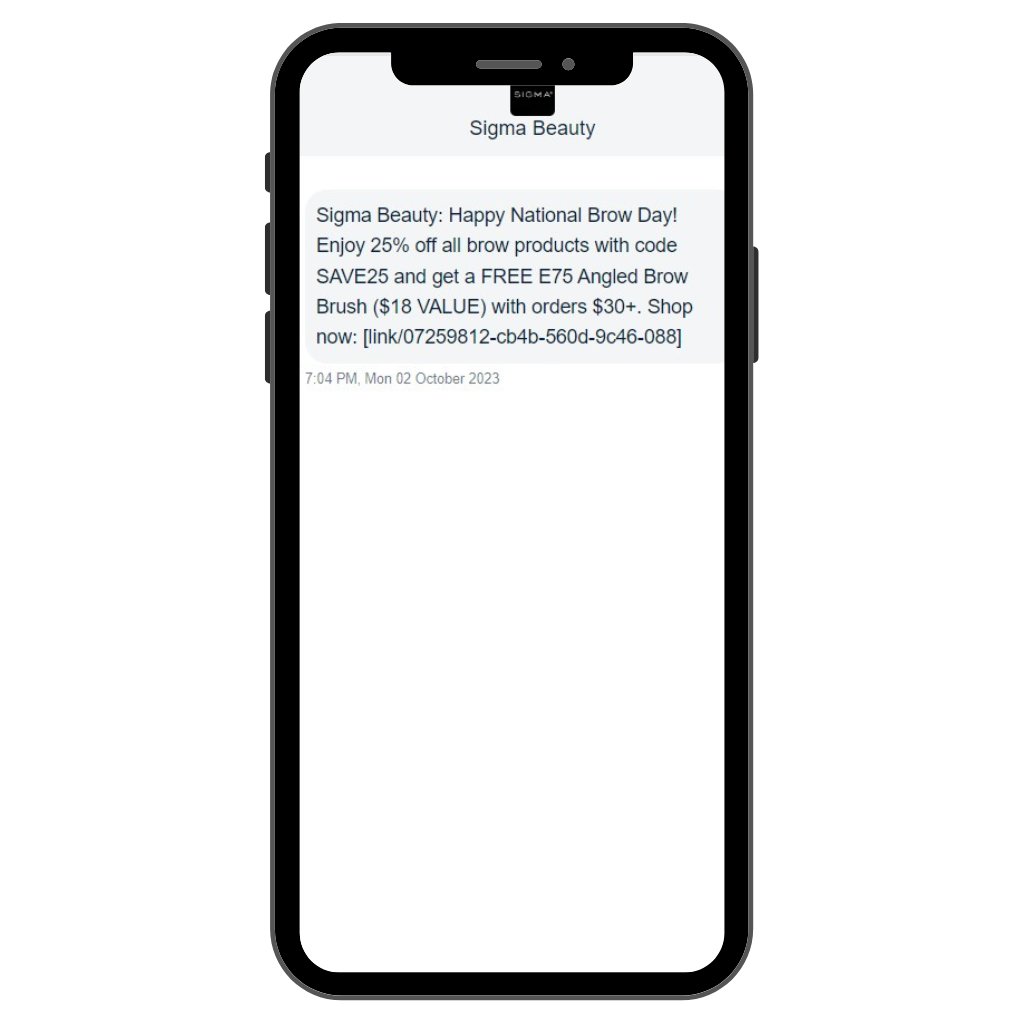Sigma Beauty National Brow Day SMS message campaign
