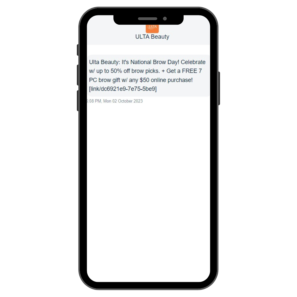 ULTA Beauty National Brow Day SMS message campaign