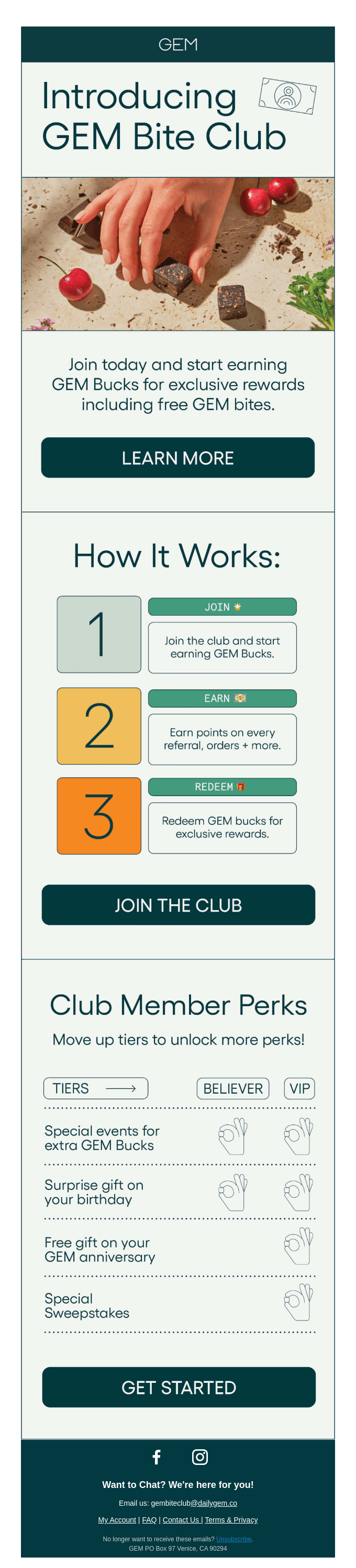 Bite, loyalty program, customer engagement email.